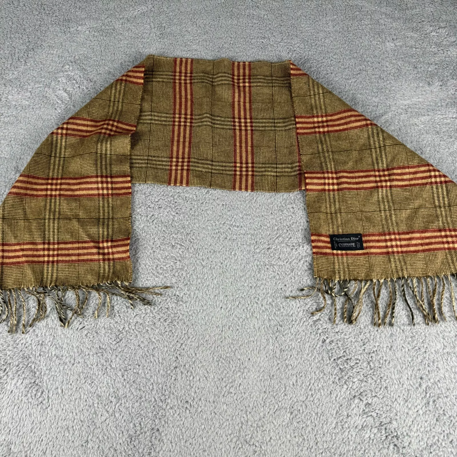 Christian Dior Foulard Homme Marron Rouge Plaid 100% Acrylique Cashmaire Hiver Classique