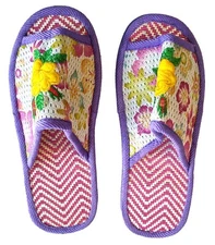 Purple Floral Embroidered Shoe Slipper with Rubber Sole