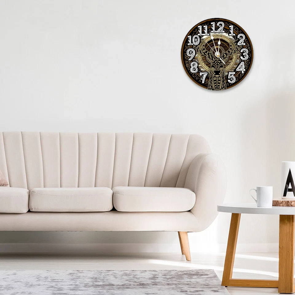 Deer Shield Wall Clock Large Numbers 9.8" Round Non-ticking PVC Men White Hands - Image 3 of 4