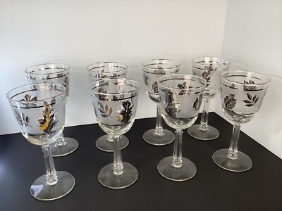 Set of eight vintage Libby Silverleaf glasses￼