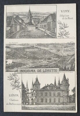 1440 Vimy L'Eglise et le Mont Panorama de Lorette Postkarte Feldpost 1.WK