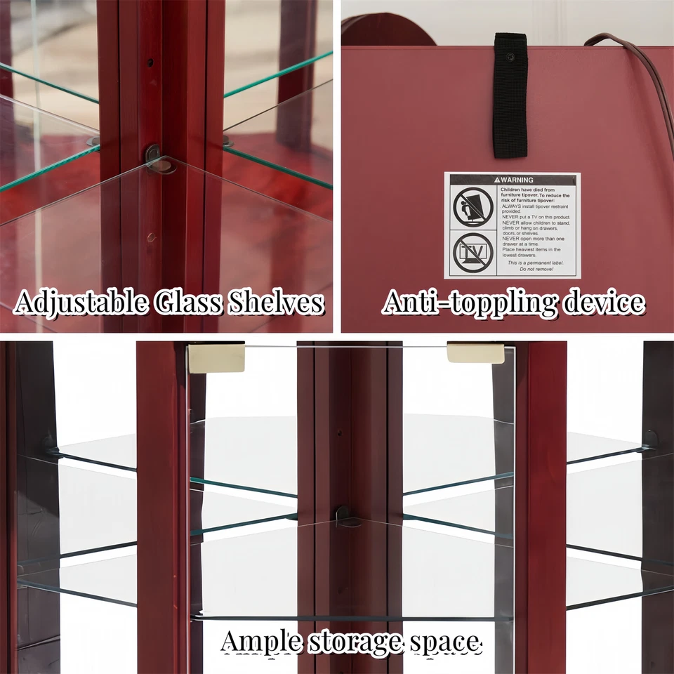 Lighted Curio Cabinet Corner Display Cabinet w/ Adjustable Glass Shelves - Image 4 of 4