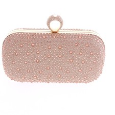 Gold Tone Metal Glitter Fabric Champagne Rhinestone Clutch Evening Bag TLX152...