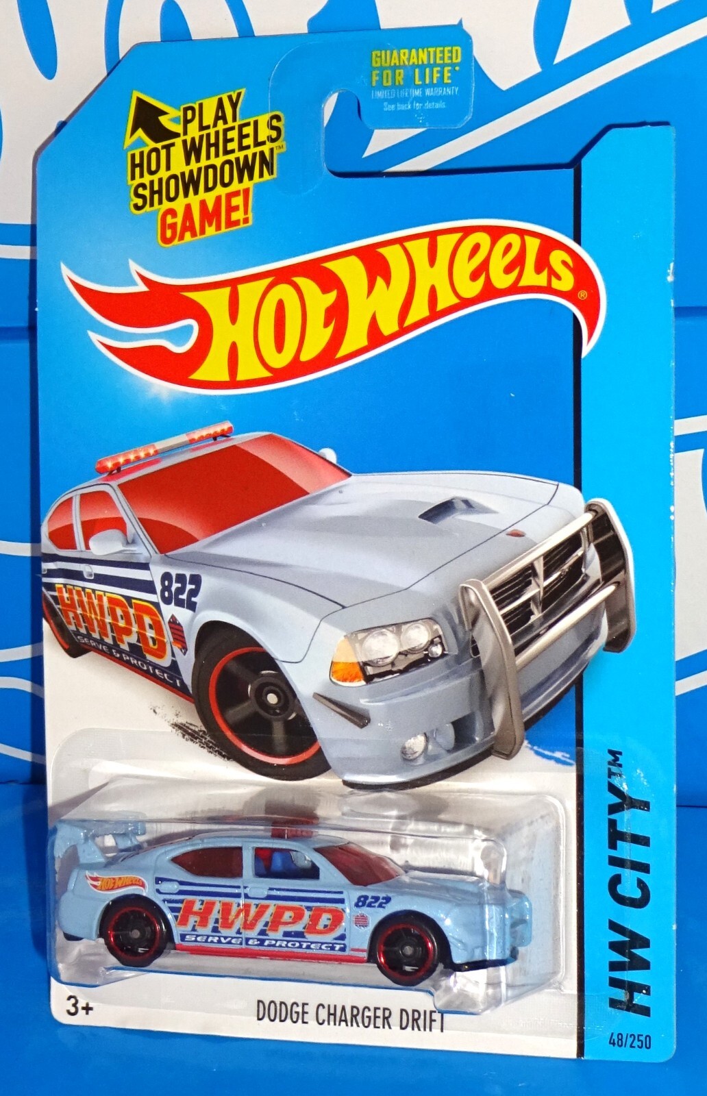 Hot Wheels 2014 HW Rescue #48 Dodge Charger Drift Mtflk Lt Blue HWPD w/ OH5SPs