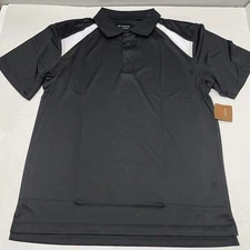 NWT! Polo Golf Tennis Shirt Mens L Black White Short Sleeve Microfiber Harriton