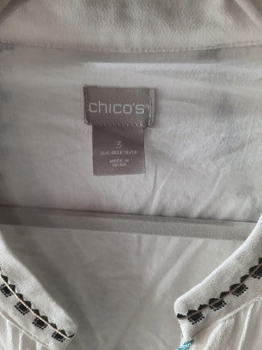 Chico’s Tassel Tie Open Jacket Coin Embellished Fringe Ivory Teal Chico's 3 L/XL - Picture 2 of 6