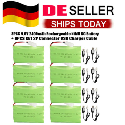 8x 2400mAh 9.6V AA NiMH RC Battery Pack + KET 2P Connector for RC Car Truck Boat