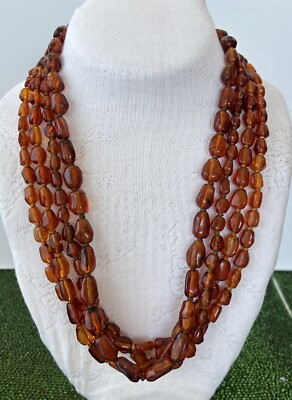 Cognac Honey Natural Amber Multi Strand Necklace,925