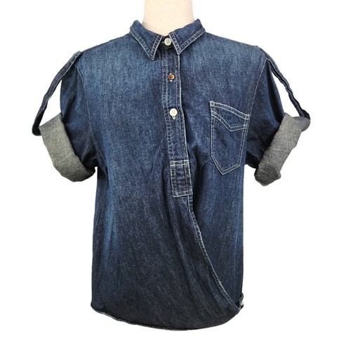 VTG Levis Denim Shirt Womens Small Button-Up Front Drape 3/4 Sleeve Roll Tab - Picture 7 of 17