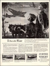1943 WW 2 Ad CURTISS WRIGHT CYCLONE aircraft Engines Art B-17s Take Off 122522