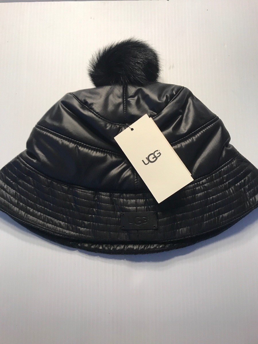 NWT Ugg Ladies All Weather Bucket Hat W/ Pom Black Stormy  display picture 1