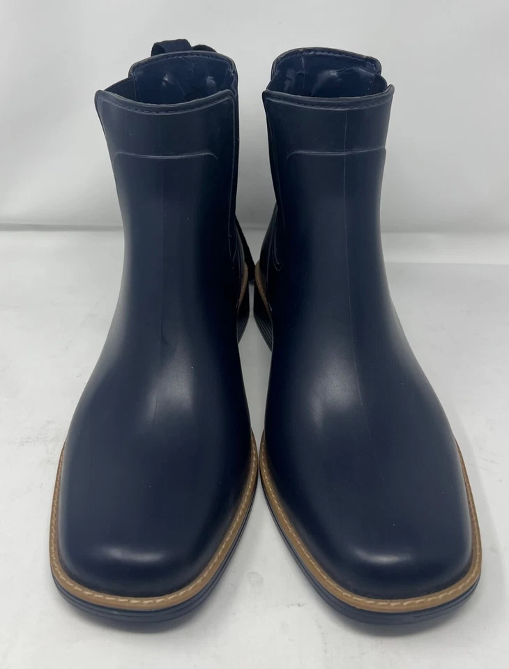 Bernardo Briton Botas de Lluvia Azul Marino Con Cordones Arco Trasero Impermeables Pull-On Foto 2 de 4