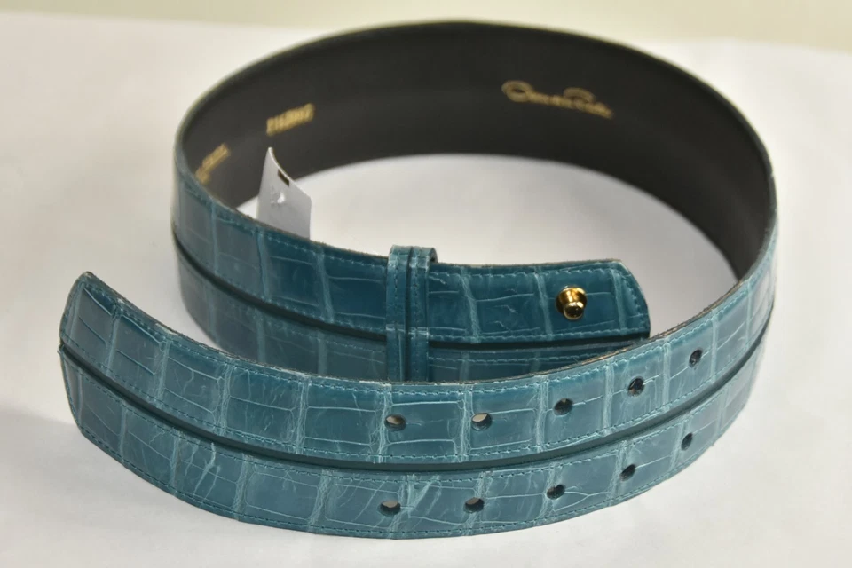 $1690 NUEVO Oscar de la Renta Genuino Americano EXÓTICO Cinturón de Caimán Verde Azulado XS Foto 4 de 4