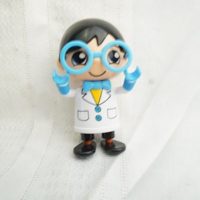 Cartoon Scientist Kid Figure Toy White Lab Coat Blue Glasses Playset Small