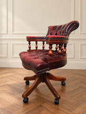 An Antique Style Oxblood Red Leather Captains Office Chair ~Delivery Available~