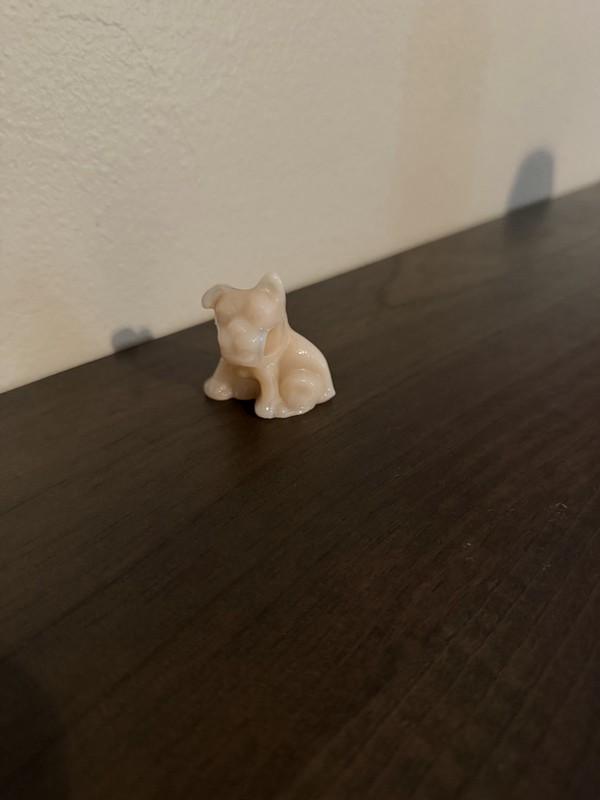 Cambridge White Glass Dog Figurine Holding Pencil Decorative Animal Figure