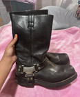 Harley-Davidson Men’s Black Leather Mid-Calf Biker Boots Square Toe Buckle US 11