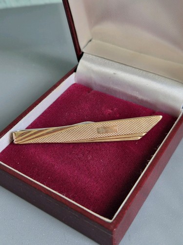 Vintage 9ct Gold On Sterling Silver Tie Slide Clip Bar - Picture 1 of 8