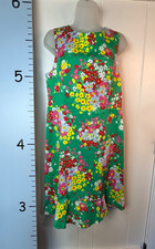 Talbots Floral Green Sheath Dress Women's 8 Sleeveless Garden Party Ruffle Hem