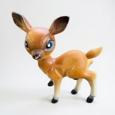 Vintage Plastic Deer Fawn Figurine With Big Blue Eyes