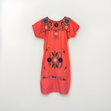 Mexican Floral Embroidered Dress Pink Tunic One Size Fits L/XL Boho Folk Style