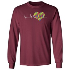 Autism Awareness - Puzzle Heartbeat Love  Support Long Sleeve Tshirt