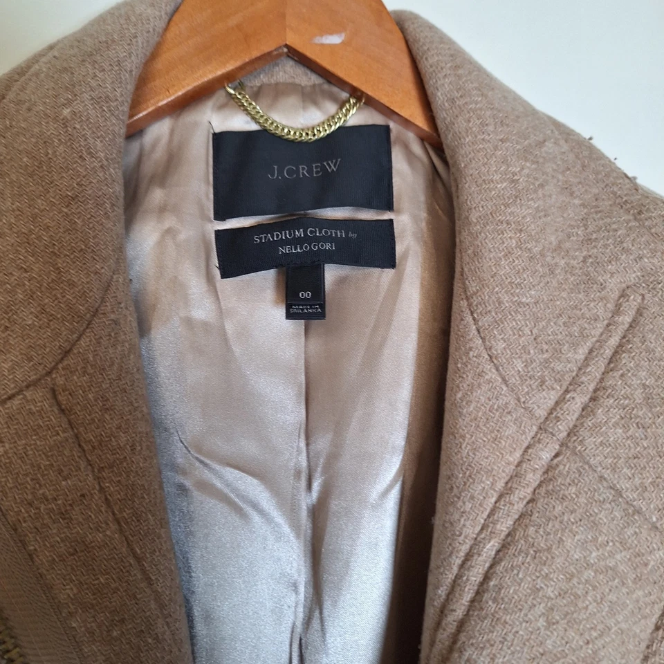 Casaco feminino J.CREW Stadium Cloth por Nello Gori mistura de lã bronzeada com zíper, tamanho 00 - Imagem 3 de 4