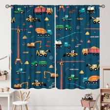 Cartoon Truck Print Curtains for Kids Room, Bucket Truck Thermal Insulated Noise