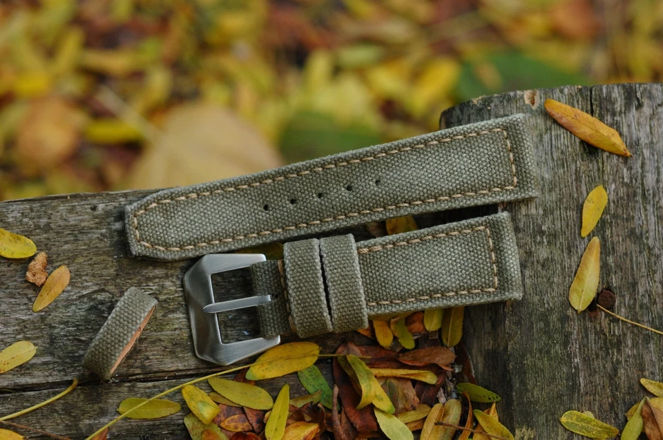 Correa de reloj de lona artesanal resistente de 26 mm verde oliva *listo para usar *pagado en EE. UU. Foto 3 de 4