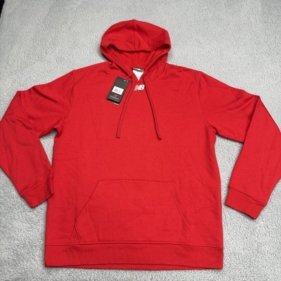 New Balance Hoodie Mens L Red Sport Fleece Sweatshirt Relaxed Embroidered