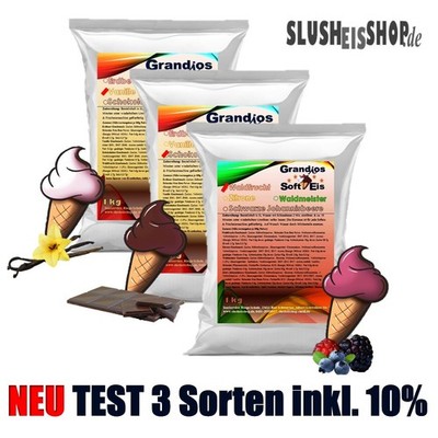NEU Softeispulver Softeis Pulver Vanille Schoko Waldbeere Eispulver Test 3x 1 kg