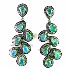 2.08Ctw Rose Cut Diamond Blue Topaz Silver Vintage Style Lovely Earring Jewelry