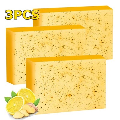3pcs Lemon Turmeric Soap Bar, Organic Tumeric Soap for Face and Body, Deep Clean