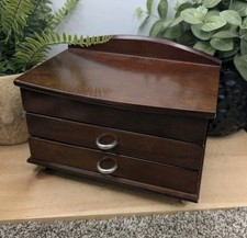 Vintage Jewelry Box 2 Drawer Mirrored Top Compartment Mahogany