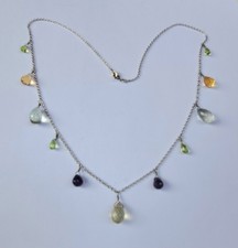 MULTI GEMSTONE DROP NECKLACE - Genuine Gemstones- Sterling Silver - NEW