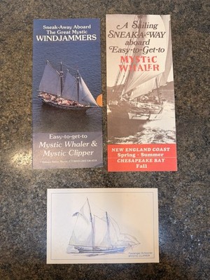 1980s Mystic Whaler & Mystic Clipper Schooner Cruise Brochures + Postcards