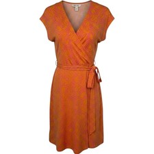 Nine West Wrap Dress Dress Orange Small NWT Leaf Pattern Cheerful Work Layering