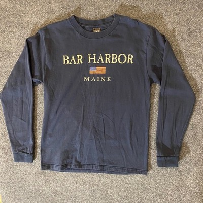 Mountain Long Sleeve T-Shirt Mens M Bar Harbor Maine Flag Graphic Navy