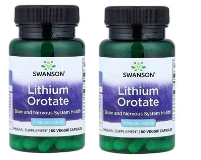 2 x Swanson Orotate de Lithium 5 mg, 60 Capsules Végétariennes LITHIUM OROTATE