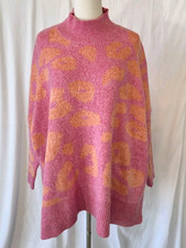 New J. Marie Womens Pink Orange Animal Print Knitted Relaxed Sweater Small