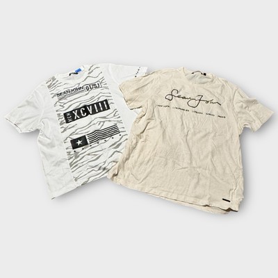 Vintage Sean John Men XL TShirts Y2K Grunge Skater 90s Rap S/S Cream White VTG
