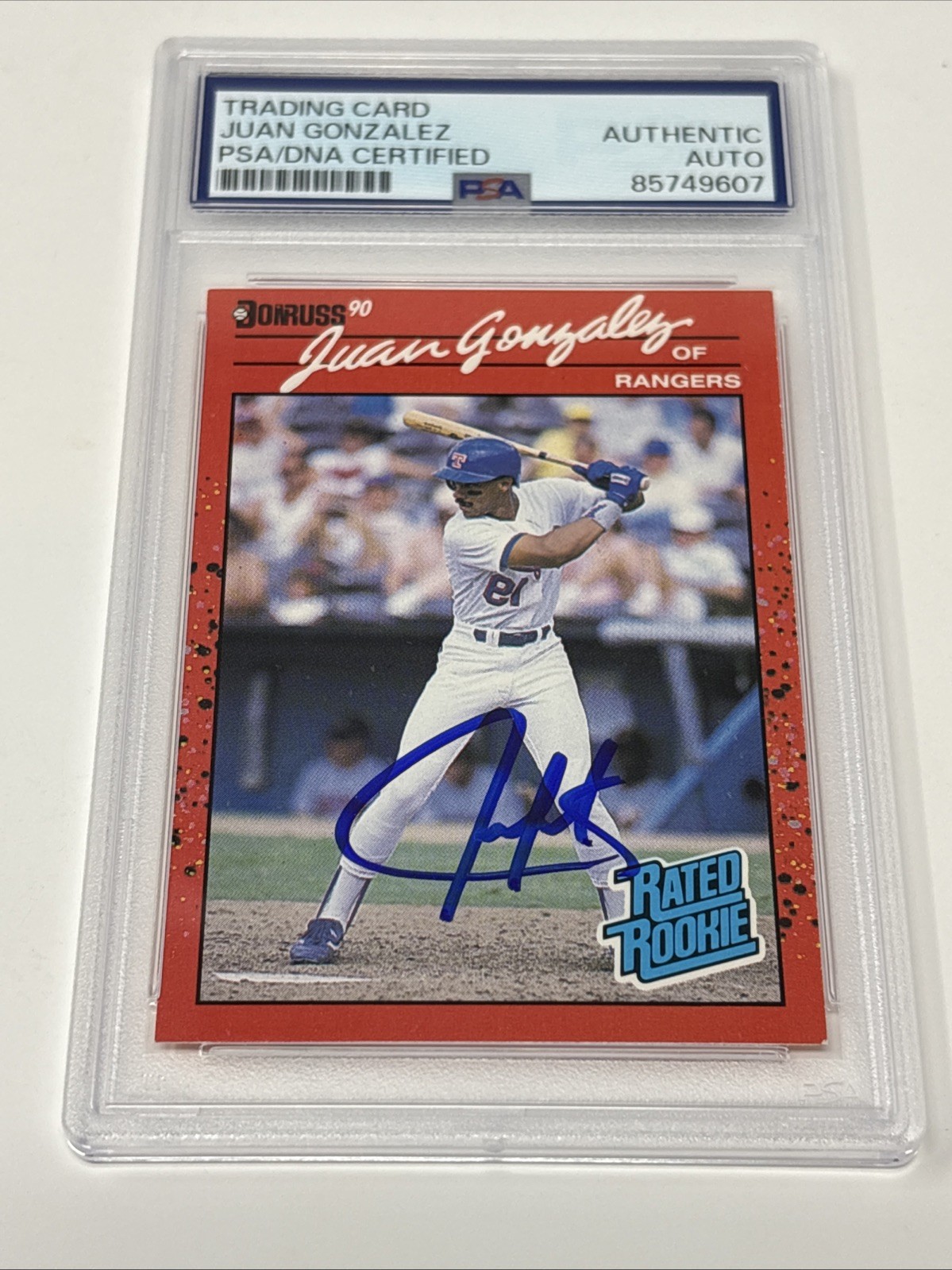Signed 1990 DONRUSS #33 JUAN GONZALEZ RC REVERSE NEGATIVE ERROR PSA DNA Auto
