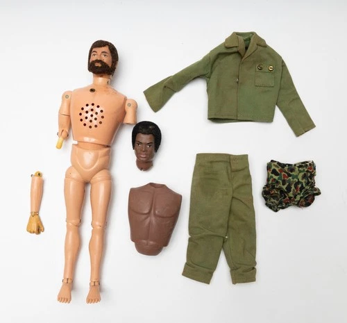 Vintage GI 60s G.I. Joe 1964 Fuzzy/Flocked Hair/Beard Head 12" Body/Clothing Lot