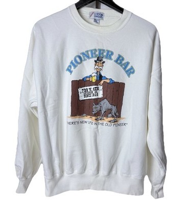 Jerzeez Graphic Sweatshirt Anchorage AK Pioneer Bar XL White Cotton Sweats USA