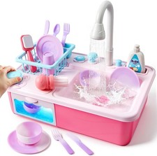 Color Changing Play Sink with Running Water, Toddler Sink with Electric Dishwash