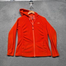 The North Face Sweater Womens Medium Orange Fleece Hooded Full Zip Outdoor Logo