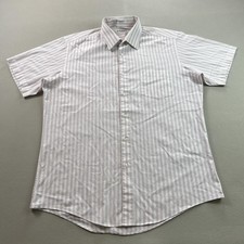 Vintage YSL Yves Saint Laurent Dress Shirt Mens 16 White Striped Short Sleeve