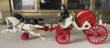 Vintage Cast Iron Fire Engine Horse Drawn Hose Wagon with Fire Fighter  Bell