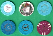6 Casino Chips from Various Locations including Reno, Nevada