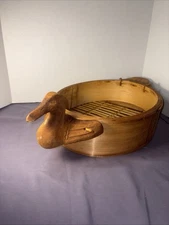 Antique Bamboo and Wood Carved Duck Shaped Hand Crafted Asian Steamer, Good Cond
